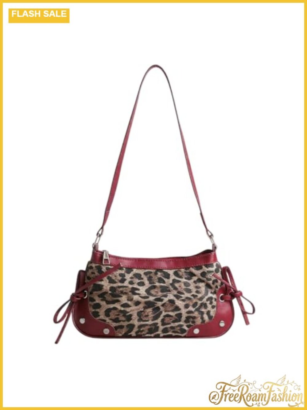 Leopard Print Shoulder Bag Vegan Leather Clutch Adjustable Strap